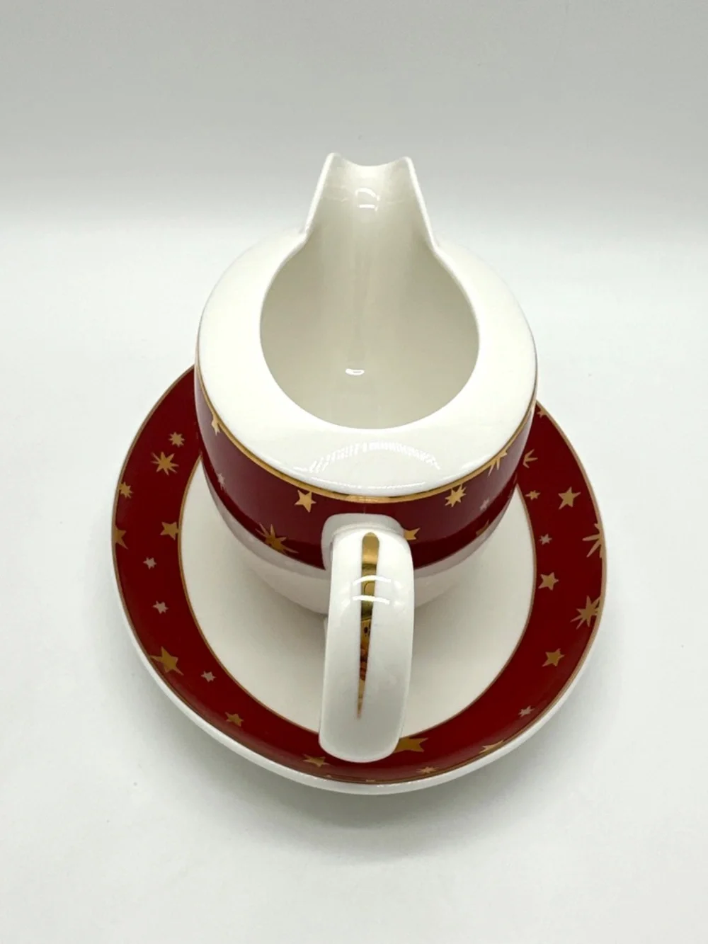 Galaxy by Sakura Red Porcelain Gravy Boat & Underplate 14k Gold Star Accents